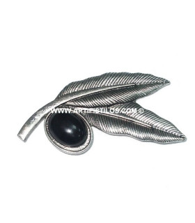 BROCHE 2 PLUMAS + PIEDRA
