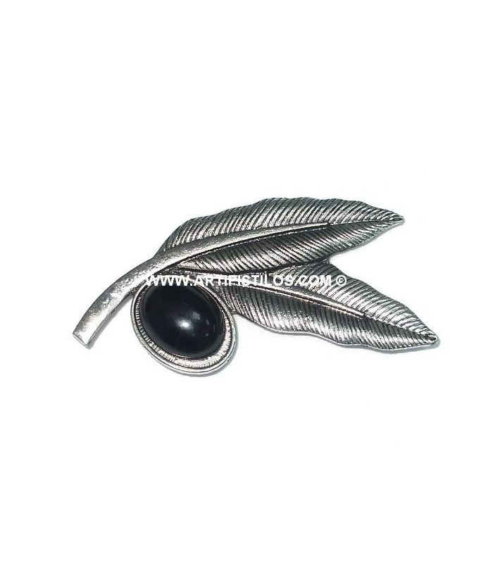 BROOCH 2 FEATHERS + STONE