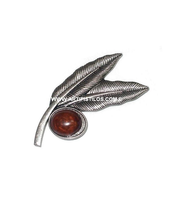 BROOCH 2 FEATHERS + STONE