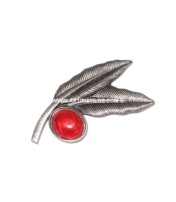 BROOCH 2 FEATHERS + STONE