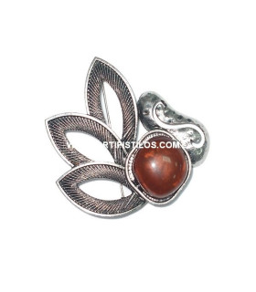 BROOCH 3 EMPTY LEAVES + STONE