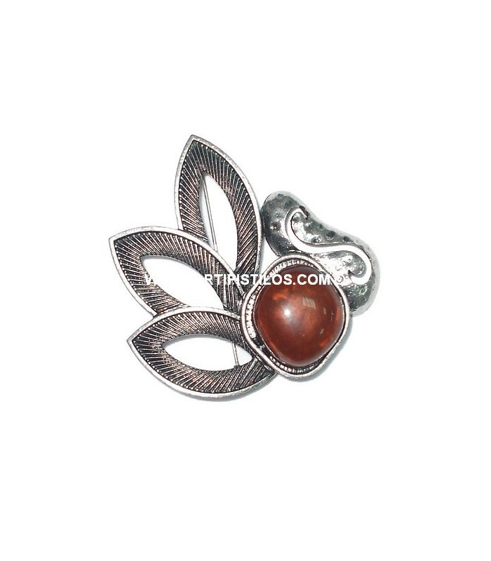 BROOCH 3 EMPTY LEAVES + STONE
