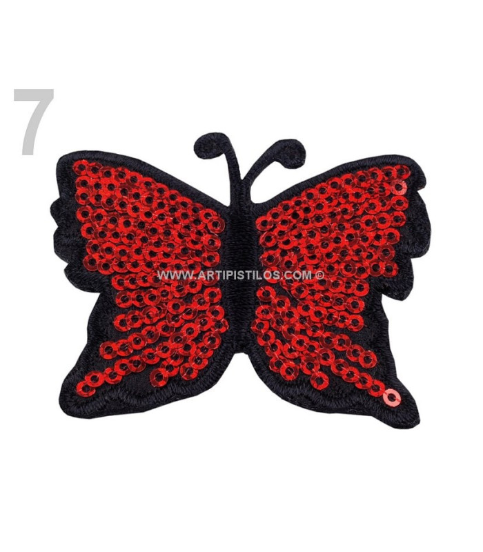 MARIPOSA TERMOADHESIVA CON LENTEJUELAS 5 x 6,5 cm