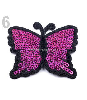 Mariposa Termoadhesiva Con Lentejuelas 5 X 6,5 Cm Fuxia 50 X 65 Mm. - complementos