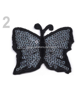 Mariposa Termoadhesiva Con Lentejuelas 5 X 6,5 Cm Gris 50 X 65 Mm. - complementos