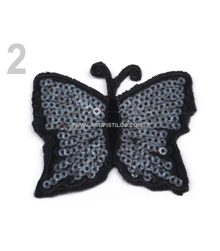 MARIPOSA TERMOADHESIVA CON LENTEJUELAS 5 x 6,5 cm