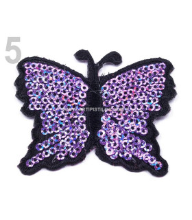 Borboleta Termoadhesiva Con Lentejuelas 5 X 6,5 Cm Morado 50 X 65 Mm. - complementos