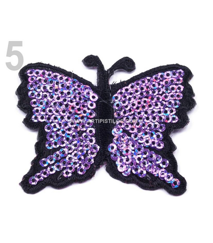 MARIPOSA TERMOADHESIVA CON LENTEJUELAS 5 x 6,5 cm