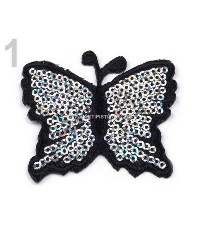 MARIPOSA TERMOADHESIVA CON LENTEJUELAS 5 x 6,5 cm
