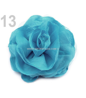 BROCHE FLOR TELA Y TUL 14 CMS.