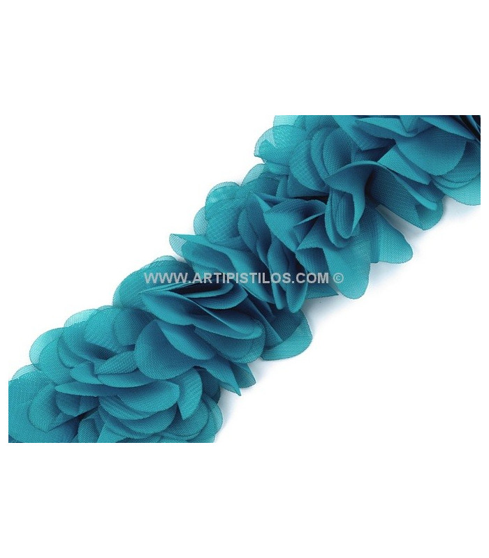 FABRIC FLOWERS ON FELT TAPE.