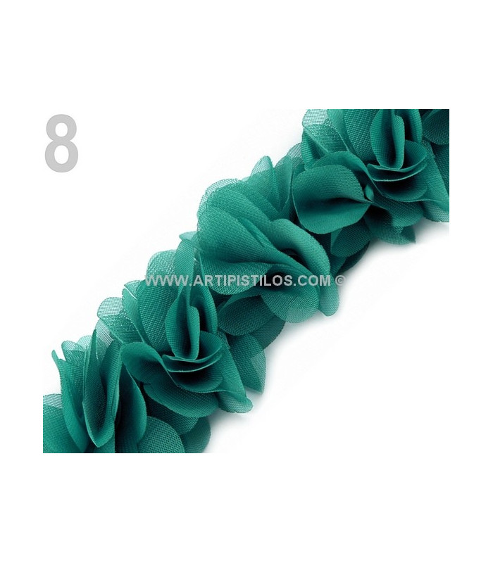 FABRIC FLOWERS ON FELT TAPE.