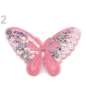 Termoadhesive Butterfly With Sequins 12,7 X 7,5 Cm Pink  Wide:12,7 Cm Height:7,5 Cm Polyester Plastic
