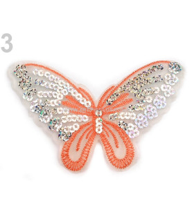 Termoadhesive Butterfly With Sequins 12,7 X 7,5 Cm Salmon Wide:12,7 Cm Height:7,5 Cm Polyester Plastic