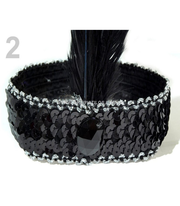 DIADEMA DE LENTEJUELAS CON PLUMA