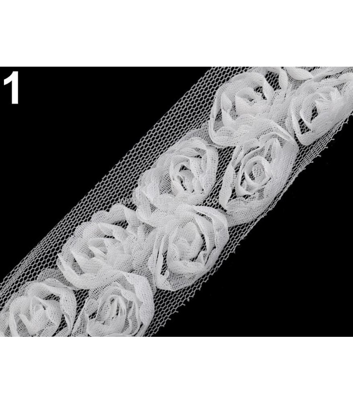 TUL BRAID WITH ROSES WIDTH 40 MM