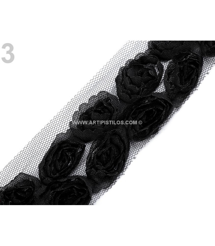 TUL BRAID WITH ROSES WIDTH 40 MM