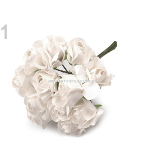 Pomo 12 Minirosas De Papel Blanco Diametro: 1,7 Cms. Tallo: 7 Cms.