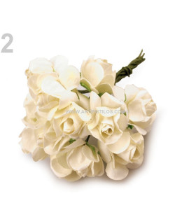 Pomo 12 Minirosas De Papel Marfil Diametro: 1,7 Cms. Tallo: 7 Cms. - la flor