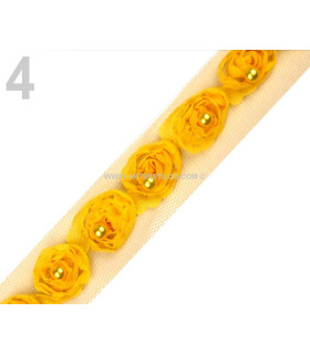 DECORATIVE RIBBON TULLE ROSES WITH BEADS