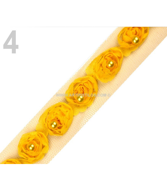 APLICACION DECORATIVA ROSAS DE TUL CON PERLAS