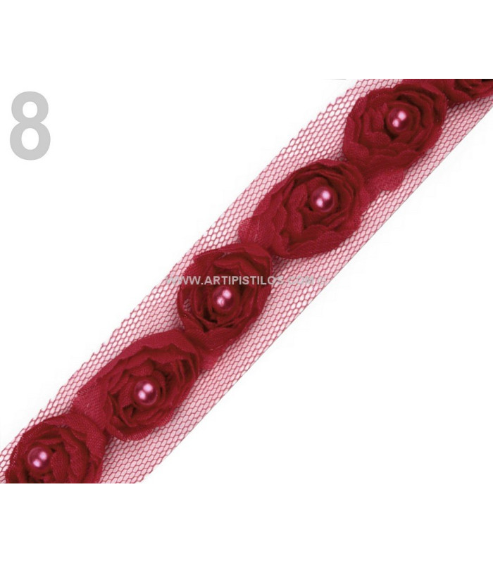 APLICACION DECORATIVA ROSAS DE TUL CON PERLAS
