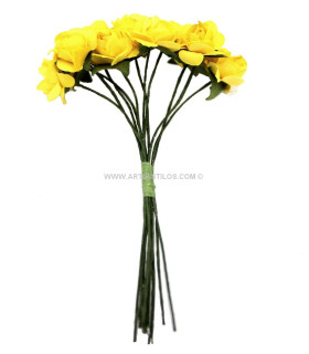 Pomo De 12 Flores De Papel Amarillo Cada Flor Mide 1,5 Cms. De Diametro - colores para