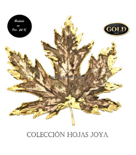 HOJA NATURAL DE ARCE CHAPADO EN ORO 24 K 13 X 13 CMS.