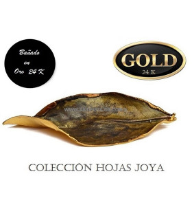 HOJA NATURAL DE MAGNOLIO CHAPADO EN ORO 24 K 12 x 5 CMS.