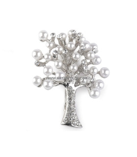 BROOCH WITH PEARLS AND RHINESTONES
