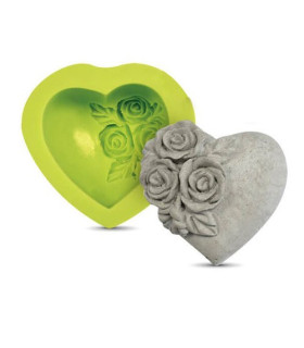 MOLDE DE SILICONA CORAZON CON FLORES