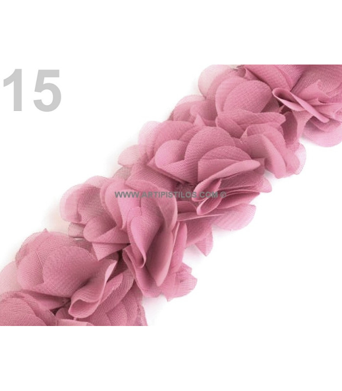 FABRIC FLOWERS ON FELT TAPE.