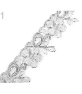 Cinta Organza Bordada Con Lurex Plata Claro 1 Mt. X 58 Mm. - de algodón