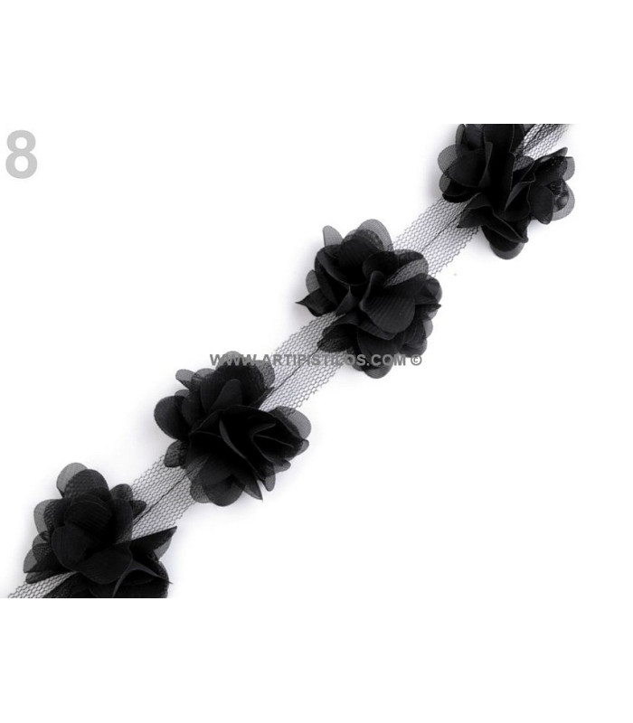 TIRA FLORES DE TUL 1 mt x 6 cm