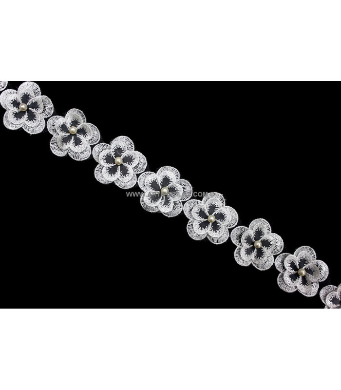 FITA DE RENDA COM PÉROLAS 6,5 CM
