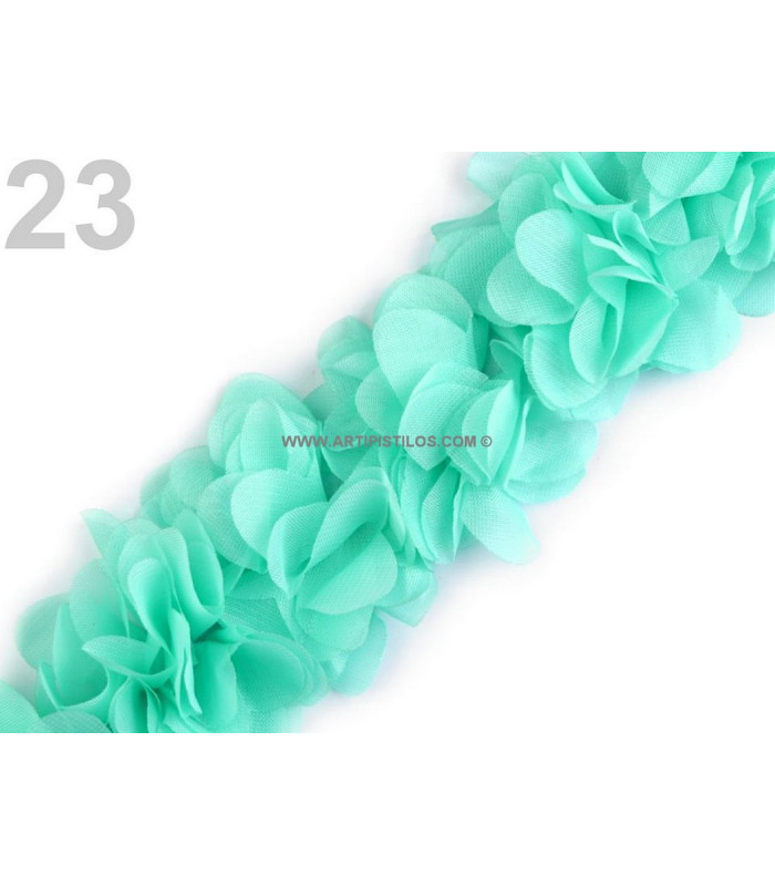 FABRIC FLOWERS ON FELT TAPE.