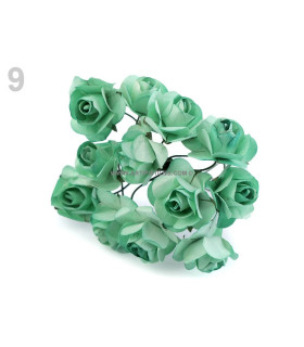 Pomo 12 Minirosas De Papel Verde Agua Diametro: 1,7 Cms. Tallo: 7 Cms. - la flor