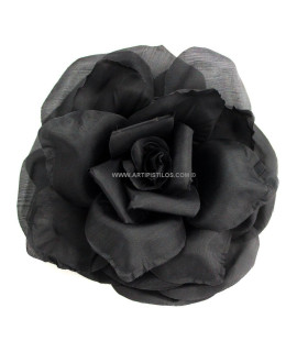 Flor De Tela "bruna" 16 Cm Diámetro Negro - broche