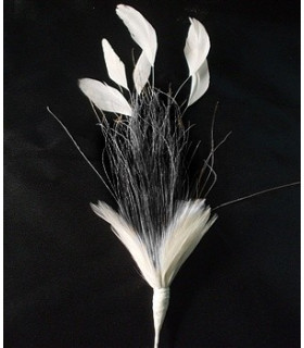 BURNT PEACOCK FEATHERS/STRIPPED ROOSTER AND FEATHERS POM
