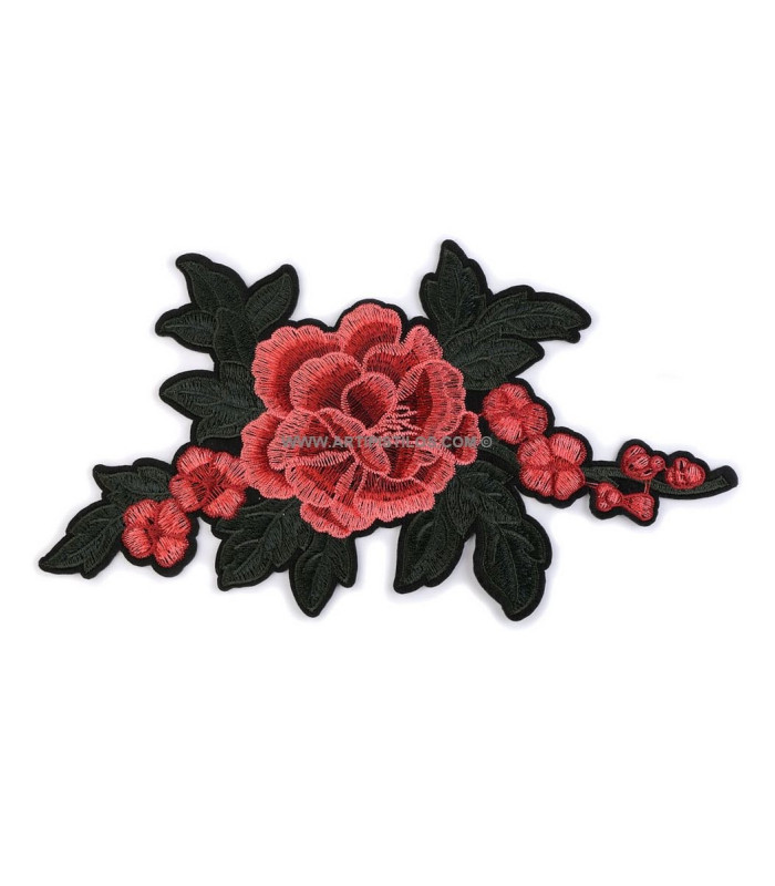 Application rose thermo-adhesive machine embroidered 14.5 x 16 cm