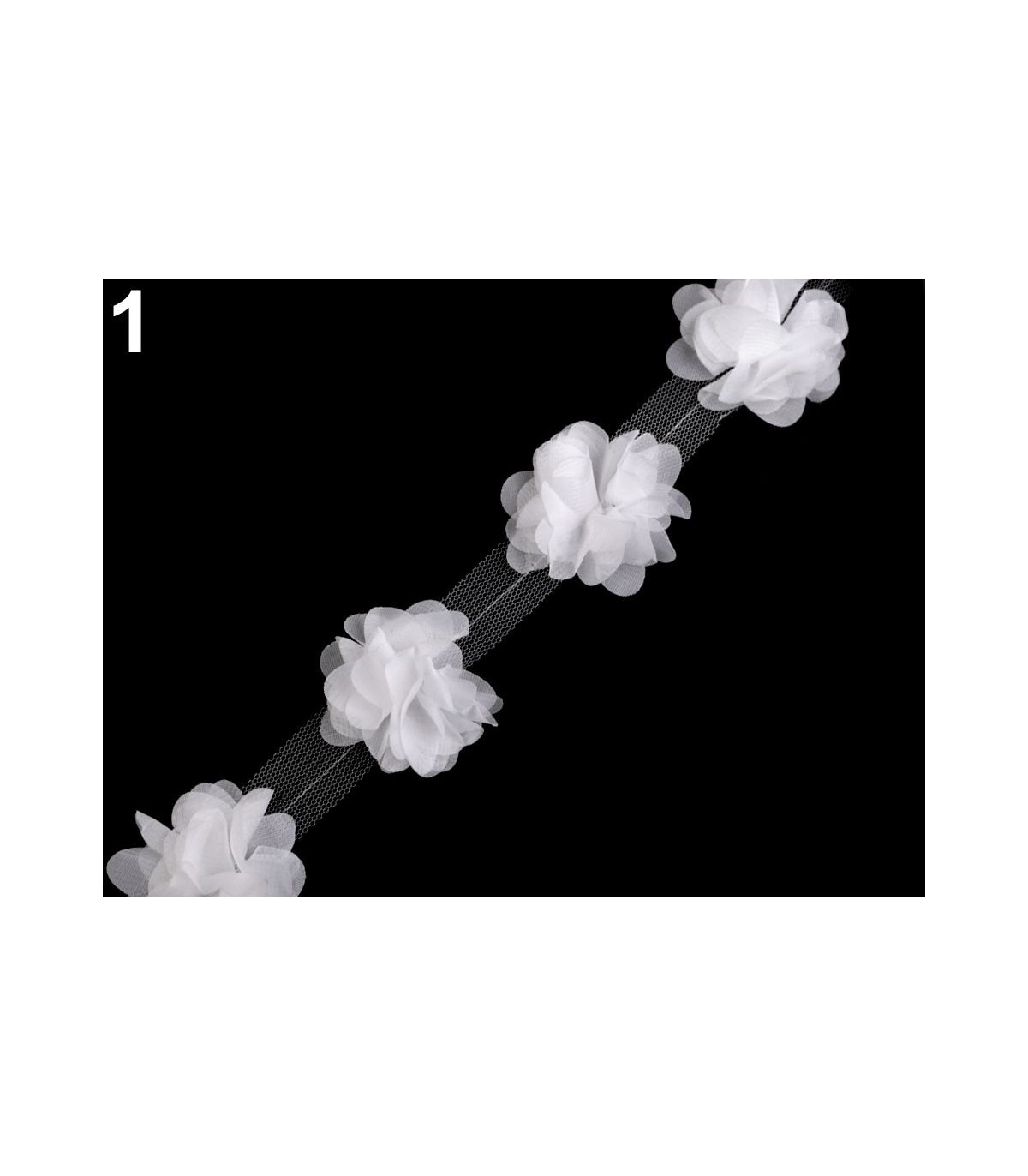 TIRA FLORES DE TUL 1 mt x 6 cm - Tiras De Flores - Materiales para tocados,  Telas de calidad, Flecos de plumas, Telas de seda y