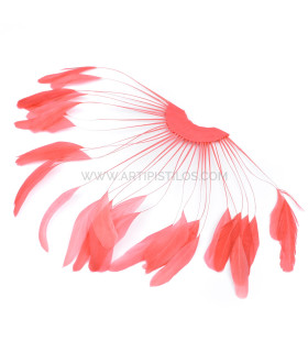 Montaje De Plumas De Antena De Gallo 20/25 Cm Coral Altura: 25 Cms. Diametro 40 Cms. - sombrero