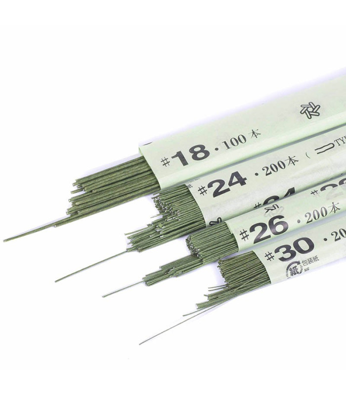 Japanese floral wire lined with green braided papyrus 36 cm