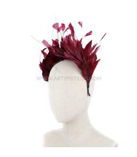Headpiece With Feathers Of Rooster/ostrich/goose "lina". Burgundy Red - artipistilos