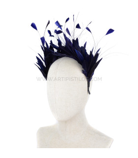 Headpiece With Feathers Of Rooster/ostrich/goose "lina". Dark Navy - artipistilos