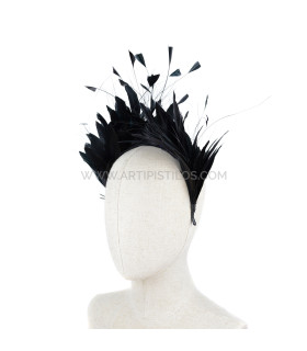 Headpiece With Feathers Of Rooster/ostrich/goose "lina". Black - artipistilos