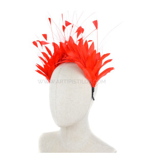 Headpiece With Feathers Of Rooster/ostrich/goose "lina". Red - artipistilos