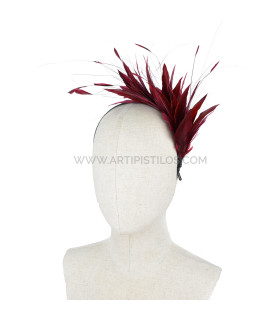 Headpiece With Feathers Of Rooster/ostrich/goose "soler" Burgundy Red - artipistilos