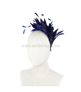 Tocado De Plumas De Gallo/avestruz/oca "soler" Azul Marino- Navy - diadema