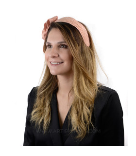 Diadema De Paja Natural "valentia" Salmón - cinta raso